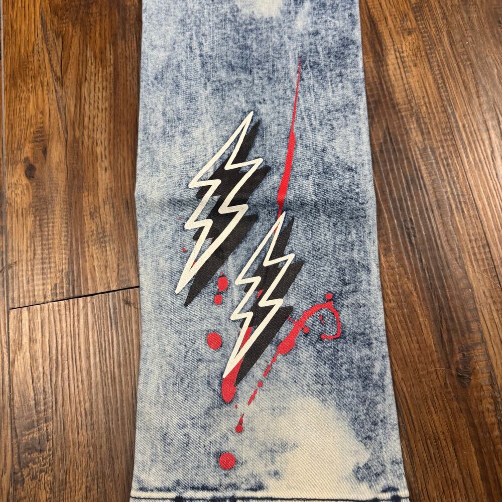 Rue 21 34 x 34 Premium Supreme Flex Skinny jean graffiti paint acid wash - Picture 11 of 13
